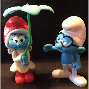 SMURFETTE & BRAINY SMURF Lost Village Movie Figures-Burger King Collectible